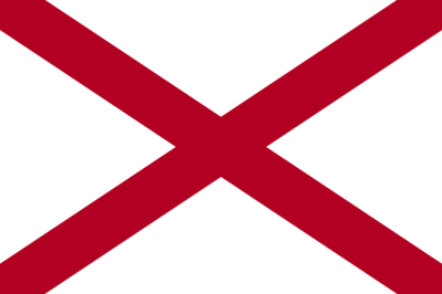 Flag of Alabama featuring a red cross on a white background.
